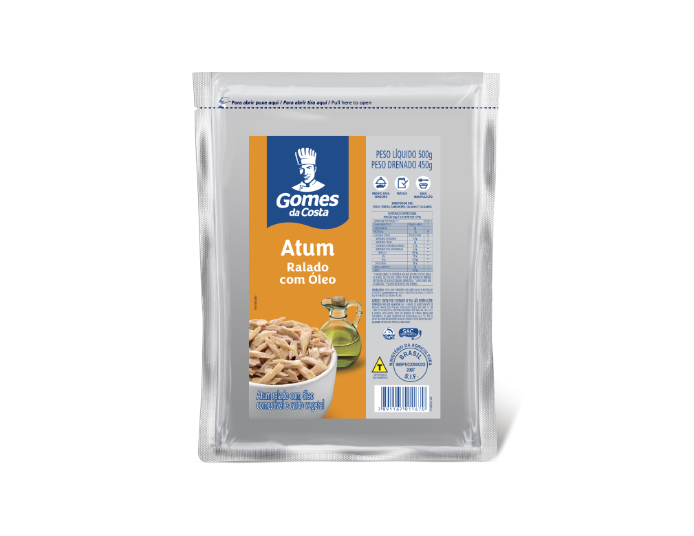 ATUM RALADO EM ÓLEO POUCH GOMES DA COSTA 500 G (CX 12 PCT)